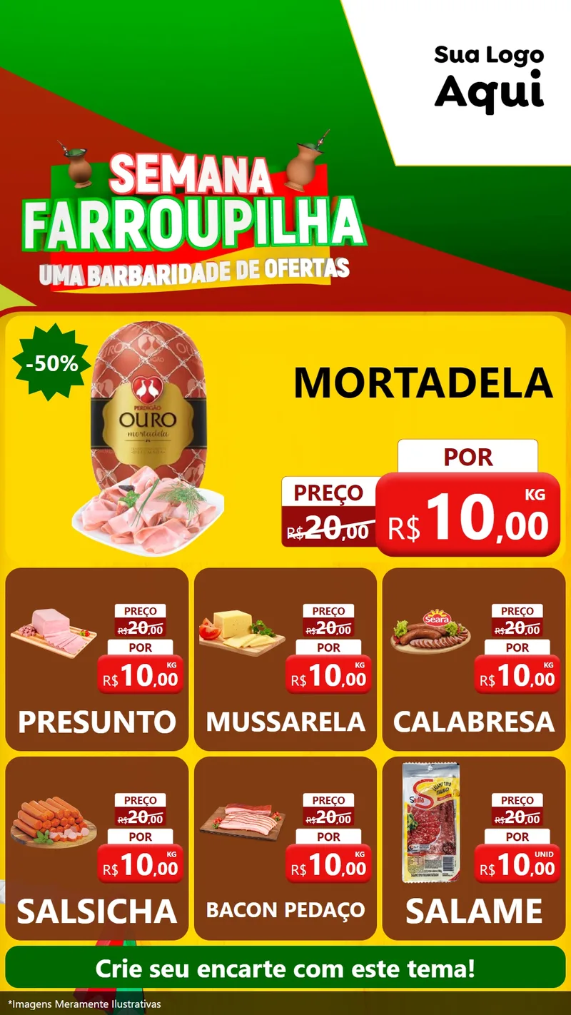 Modelo de Rede Social para Stories com o tema Semana Farroupilha - Uma Barbaridade de Ofertas para Frios e Laticínios