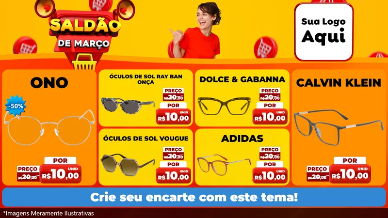 Modelo de TV para TV Horizontal com o tema Saldão de Março para Óticas