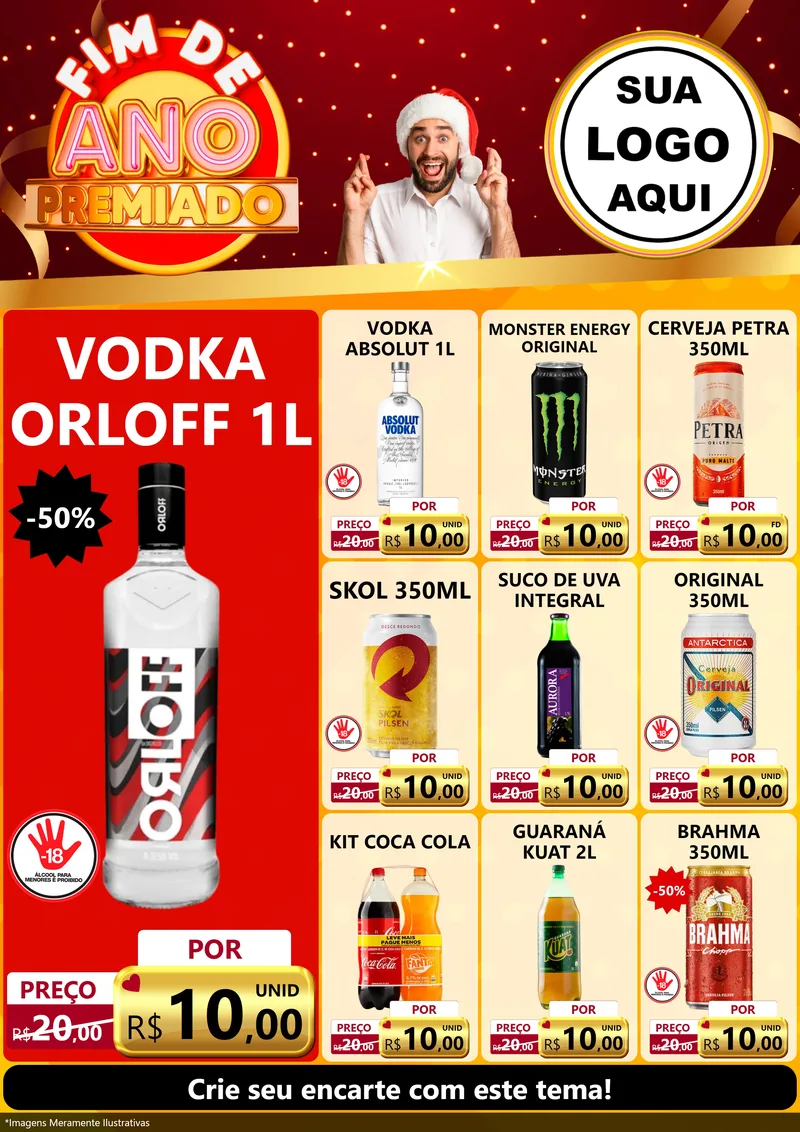 Modelo de Encarte para Encarte A4 Vertical com o tema Fim de Ano Premiado para Distribuidora de bebidas