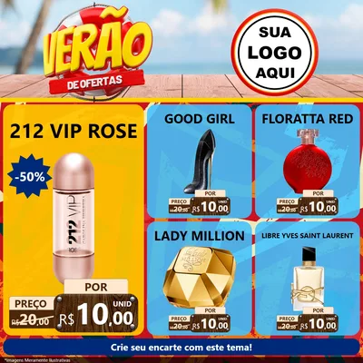 Modelo de Rede Social para Feed Facebook com o tema Verão de Ofertas para Perfumes