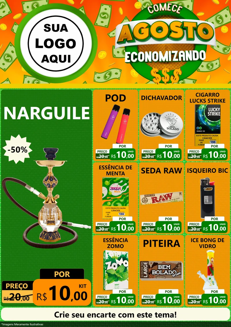 Modelo de Encarte para Encarte A4 Vertical com o tema Comece Agosto Economizando para Tabacaria