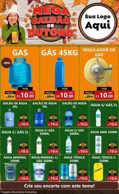 Modelo de Encarte para Encarte Grande com o tema Mega Saldão de Outono para Água e gás
