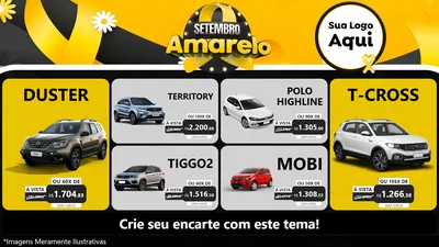 Modelo de TV para TV Horizontal com o tema Setembro Amarelo para Concessionaria de Carros