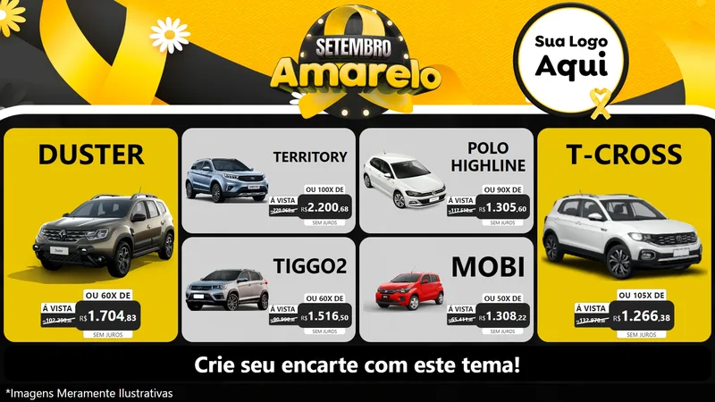 Modelo de TV para TV Horizontal com o tema Setembro Amarelo para Concessionaria de Carros