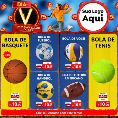 Modelo de Rede Social para Feed Facebook com o tema Dia V - O Dia Mais Barato Do Mês para Artigos Esportivos