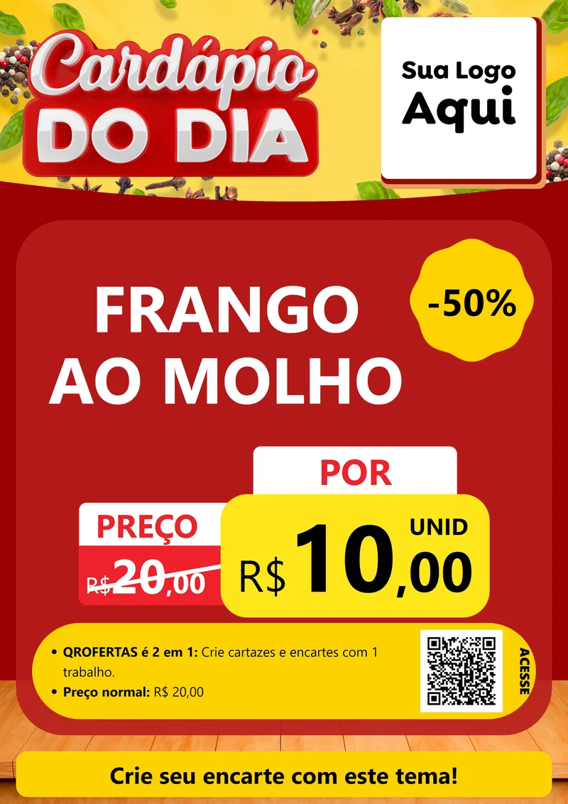 Modelo de Cartaz para Cartaz A4 Vertical com o tema Cardápio do Dia para Restaurante