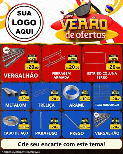 Modelo de Rede Social para Feed Instagram com o tema Super Verão de Ofertas para Ferragens