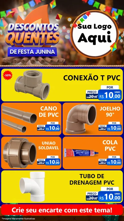 Modelo de TV para TV Vertical com o tema Descontos Quentes de Festa Junina para Tubos e conexões