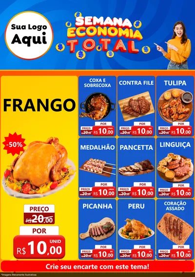 Modelo de Encarte para Encarte A4 Vertical com o tema Semana Economia Total para Assados
