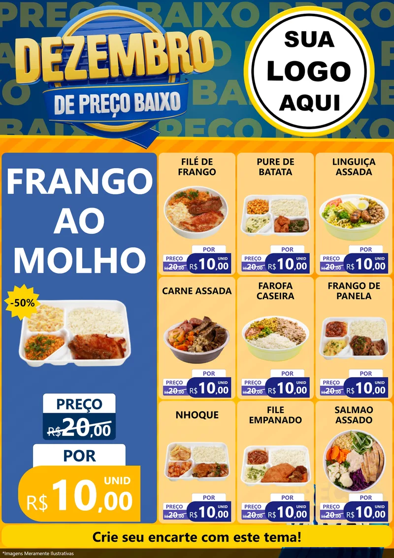 Modelo de Encarte para Encarte A4 Vertical com o tema Dezembro de Preço Baixo para Restaurante