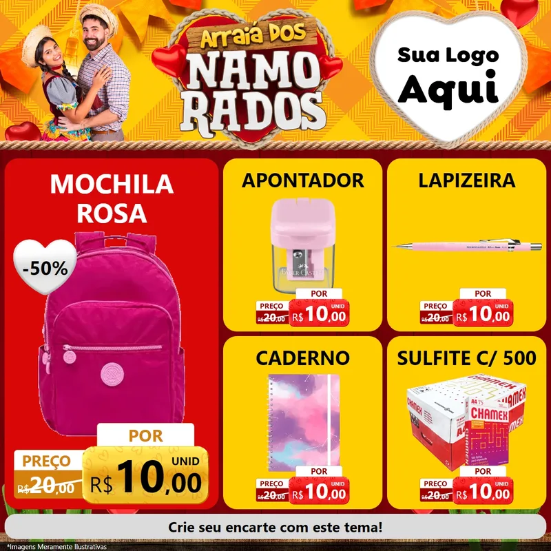 Modelo de Rede Social para Feed Facebook com o tema Arraiá dos Namorados para Papelaria