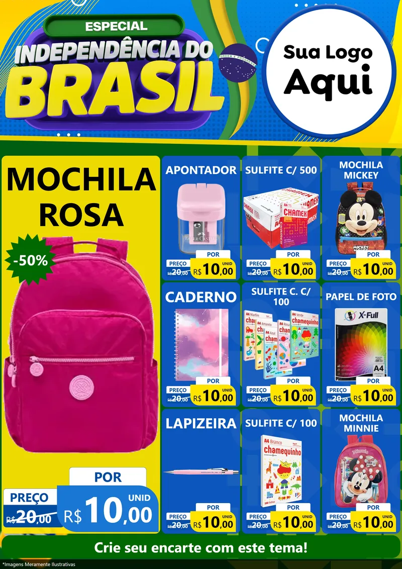 Modelo de Encarte para Encarte A4 Vertical com o tema Especial Independência do Brasil para Papelaria
