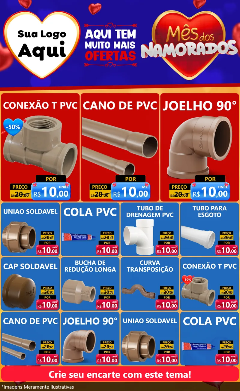 Modelo de Encarte para Encarte Grande com o tema Mês dos Namorados para Tubos e conexões