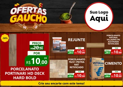 Modelo de Encarte para Encarte A4 Horizontal com o tema Ofertas Dia do Gaúcho para Pisos e revestimentos