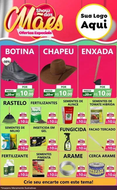 Modelo de Encarte para Encarte Grande com o tema Show das Mães - Ofertas Especiais para Agropecuária