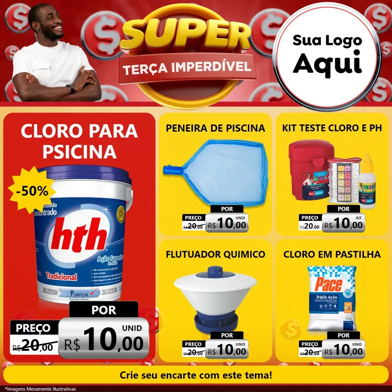 Modelo de Rede Social para Feed Facebook com o tema Super Terça Imperdível para Produtos para Piscina