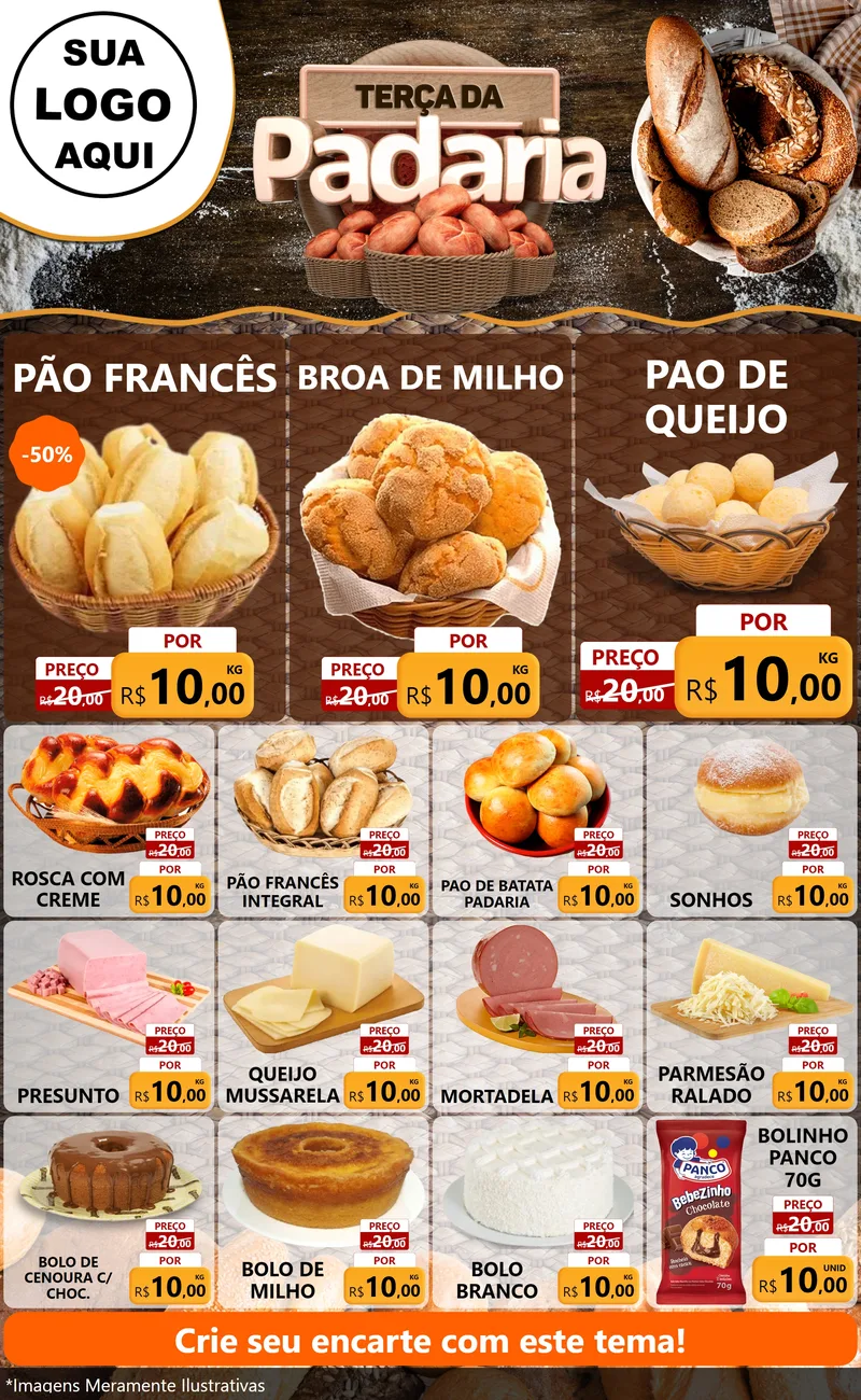 Modelo de Encarte para Encarte Grande com o tema Terça da Padaria para Padaria