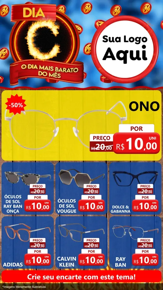 Modelo de Rede Social para Stories com o tema Dia C - O Dia Mais Barato Do Mês para Óticas