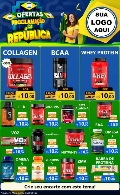 Modelo de Encarte para Encarte Grande com o tema Ofertas Proclamação da República para Suplementos alimentares