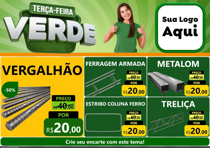 Modelo de Encarte para Encarte A4 Horizontal com o tema Terça - Feira Verde para Ferragens