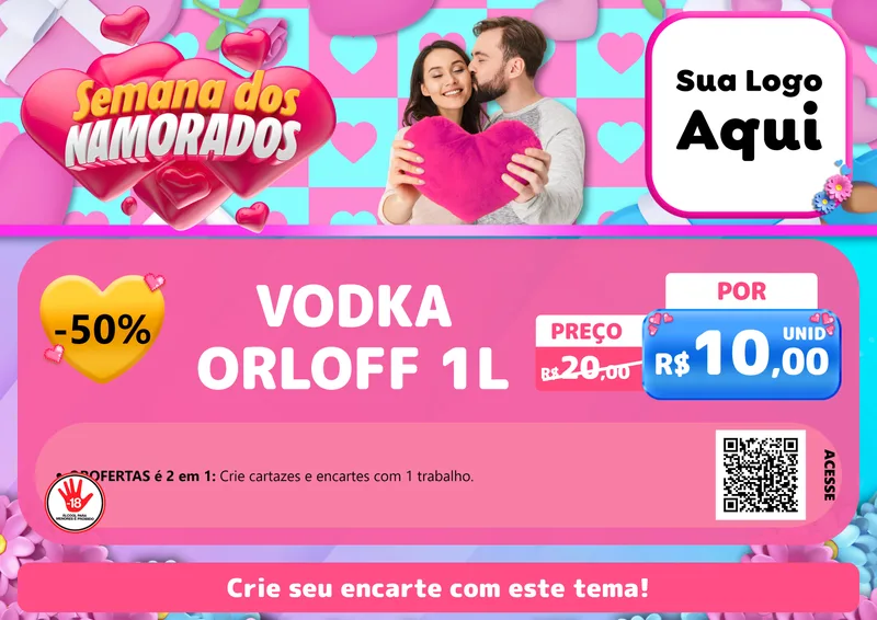 Modelo de Cartaz para Cartaz A4 Horizontal com o tema Semana dos Namorados para Distribuidora de bebidas