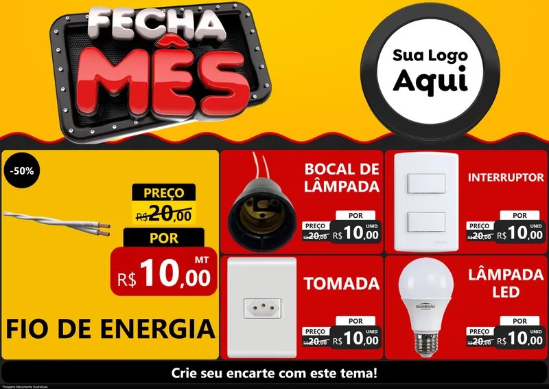 Modelo de Encarte para Encarte A4 Horizontal com o tema Fecha Mês para Materiais Elétricos