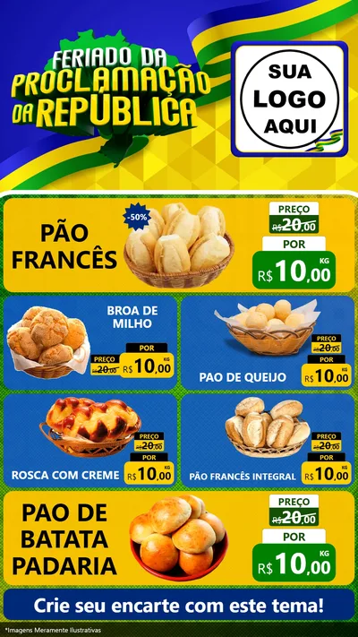 Modelo de TV para TV Vertical com o tema Feriado da Proclamação da República para Padaria
