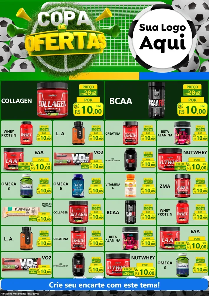 Modelo de Encarte para Encarte A4 Vertical com o tema Copa De Ofertas para Suplementos alimentares