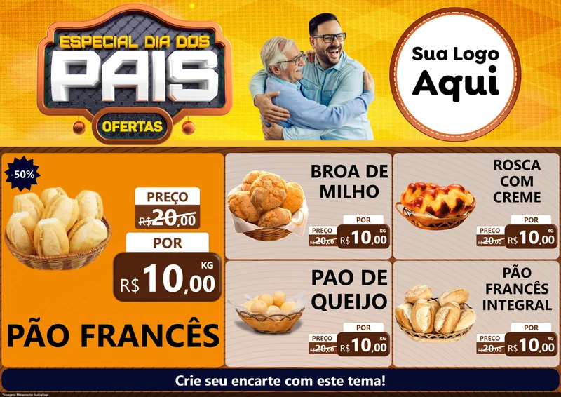 Modelo de Encarte para Encarte A4 Horizontal com o tema Especial Dia dos Pais para Padaria