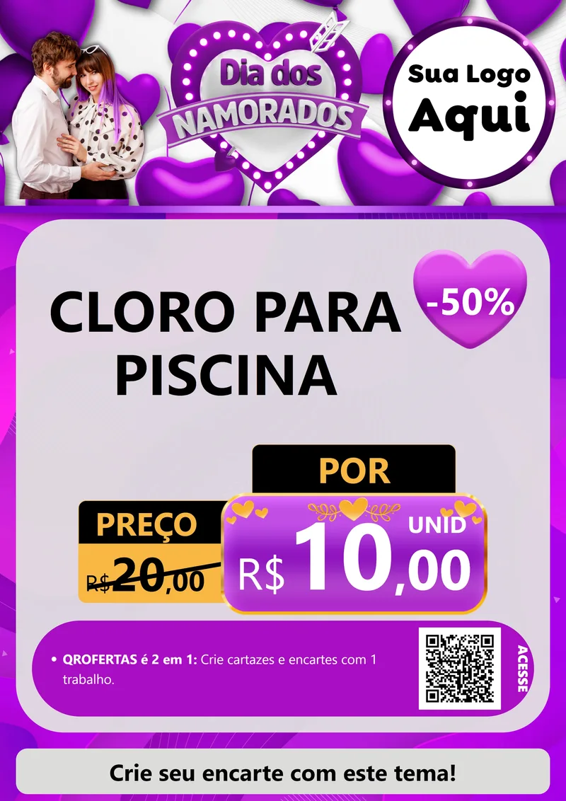 Modelo de Cartaz para Cartaz A4 Vertical com o tema Dia dos Namorados para Produtos para Piscina