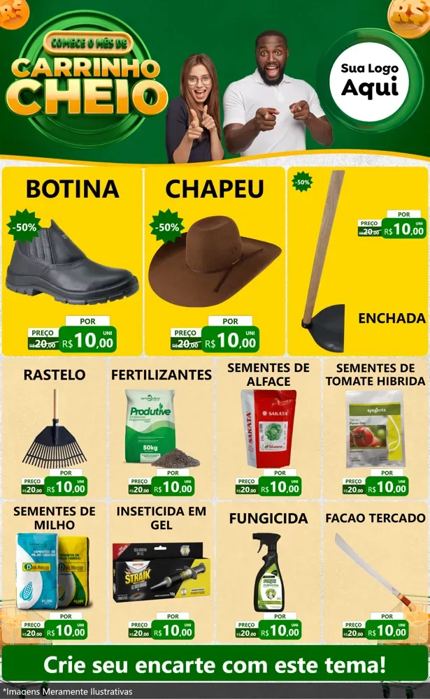 Modelo de Encarte para Encarte Grande com o tema Carrinho Cheio para Agropecuária