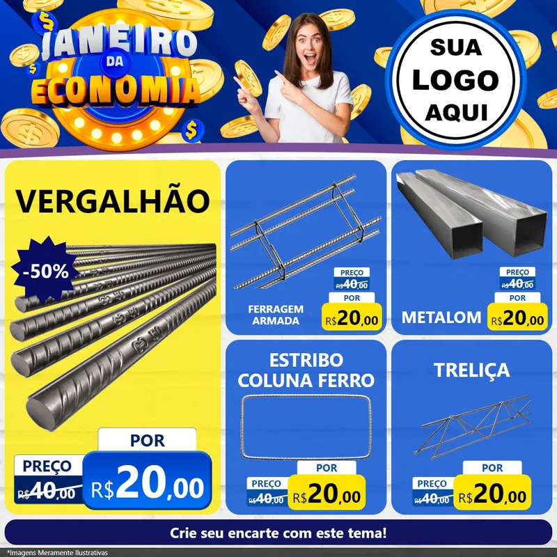 Modelo de Rede Social para Feed Facebook com o tema Janeiro da Economia para Ferragens