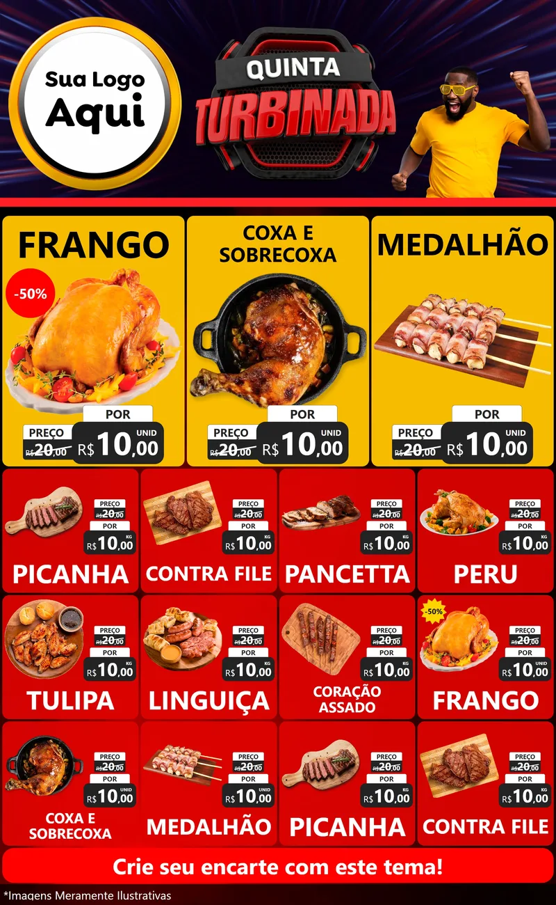 Modelo de Encarte para Encarte Grande com o tema Quinta Turbinada para Assados