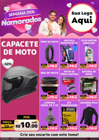 Modelo de Encarte para Encarte A4 Vertical com o tema Semana dos Namorados para Moto peças