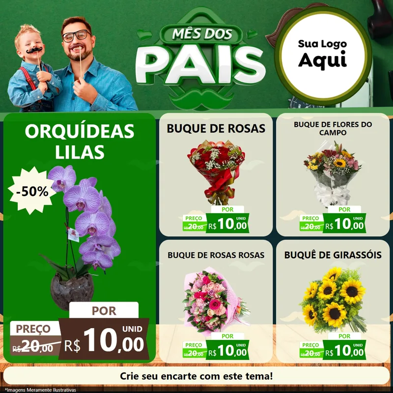 Modelo de Rede Social para Feed Facebook com o tema Mês dos Pais para Floricultura e jardim