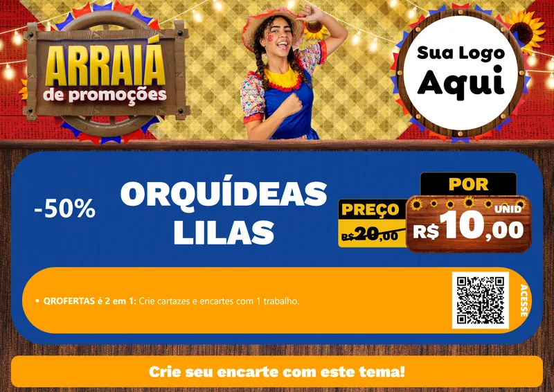 Modelo de Cartaz para Cartaz A4 Horizontal com o tema Arraiá de Promoções para Floricultura e jardim