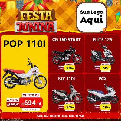 Modelo de Rede Social para Feed Facebook com o tema Festa Junina para Concessionaria de Motos