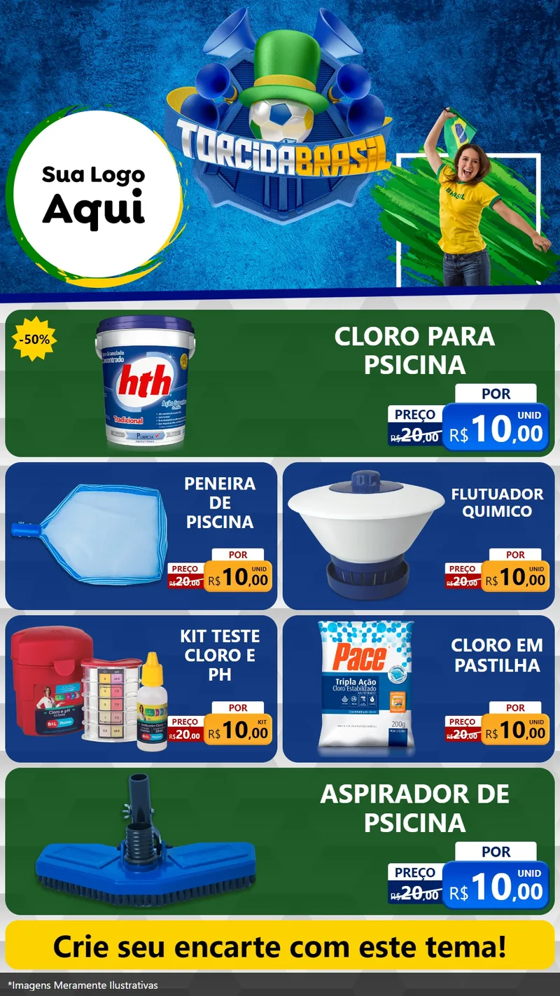 Modelo de TV para TV Vertical com o tema Torcida Brasil - Copa para Produtos para Piscina