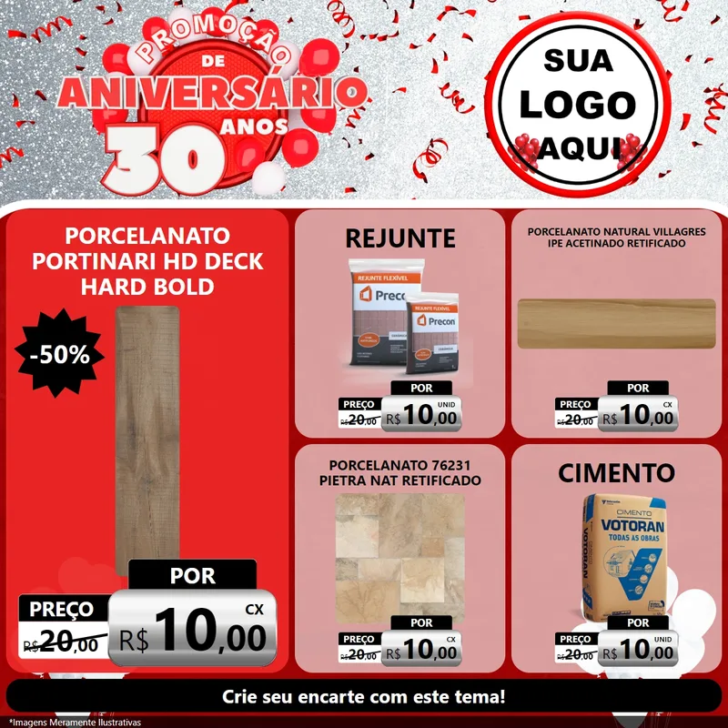 Modelo de Rede Social para Feed Facebook com o tema Promoção de Aniversário - 30 Anos para Pisos e revestimentos