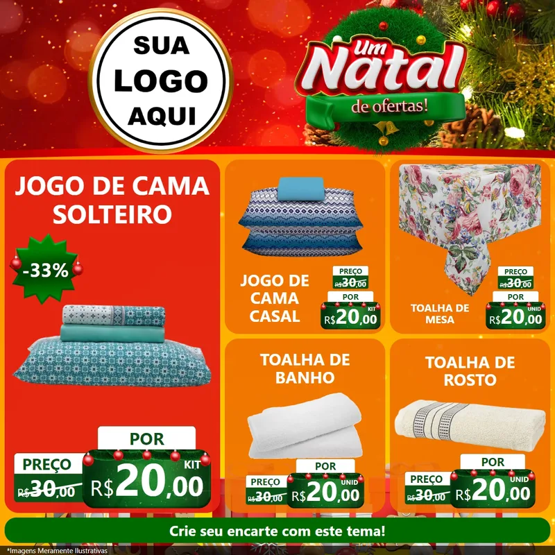Modelo de Rede Social para Feed Facebook com o tema Um Natal de Ofertas para Cama, Mesa e Banho
