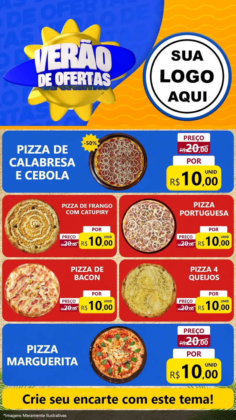Modelo de TV para TV Vertical com o tema Verão de Ofertas para Pizzaria