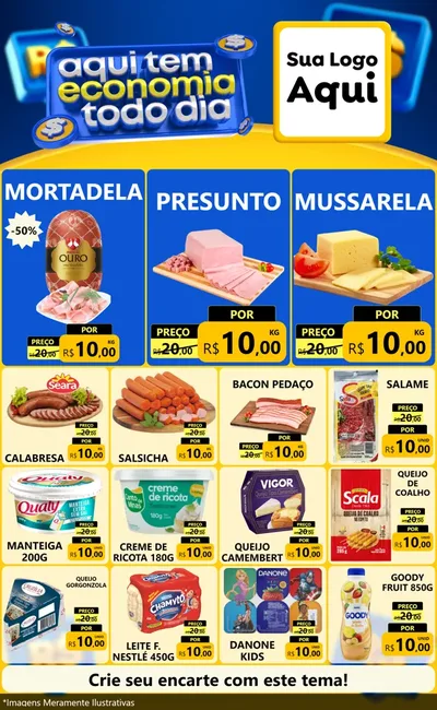 Modelo de Encarte para Encarte Grande com o tema Aqui Tem Economia Todo Dia para Frios e Laticínios
