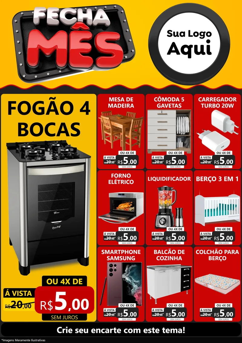 Modelo de Encarte para Encarte A4 Vertical com o tema Fecha Mês para Móveis e Eletro