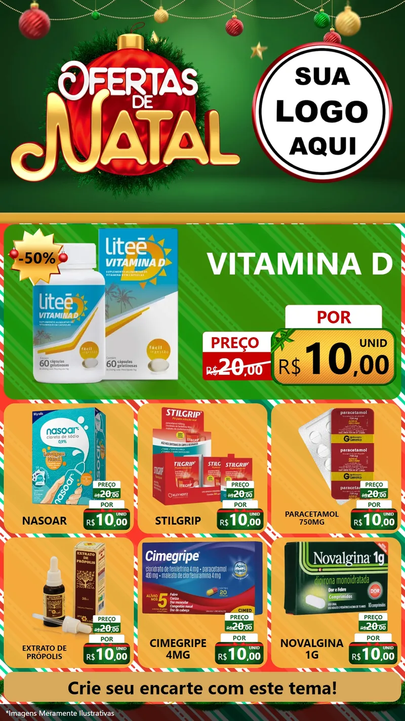 Modelo de Rede Social para Stories com o tema Ofertas de Natal para Farmácia