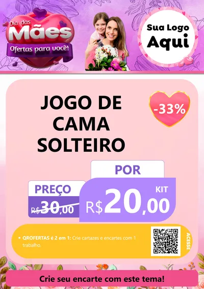 Modelo de Cartaz para Cartaz A4 Vertical com o tema Dia das Mães Ofertas para Você! para Cama, Mesa e Banho