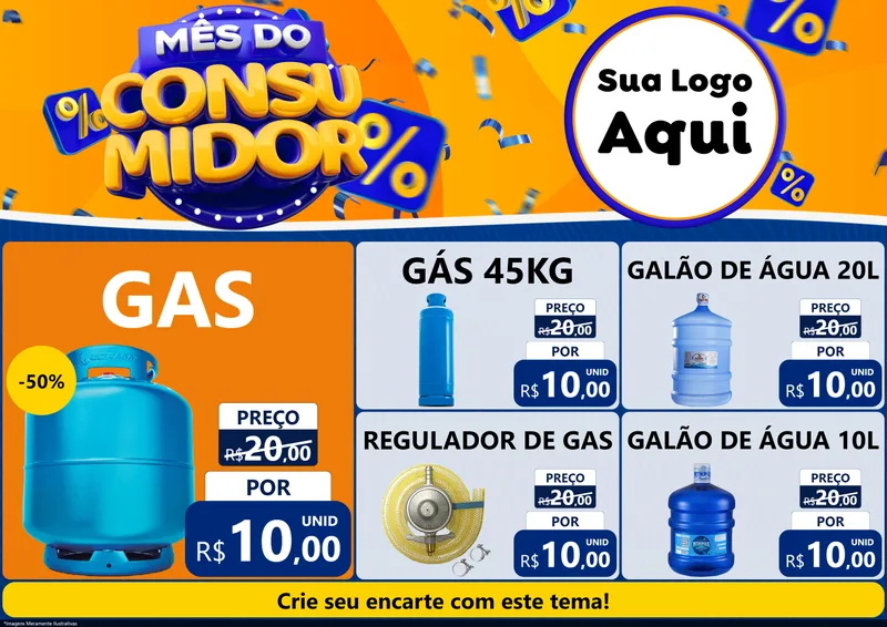 Modelo de Encarte para Encarte A4 Horizontal com o tema Mês do Consumidor para Água e gás