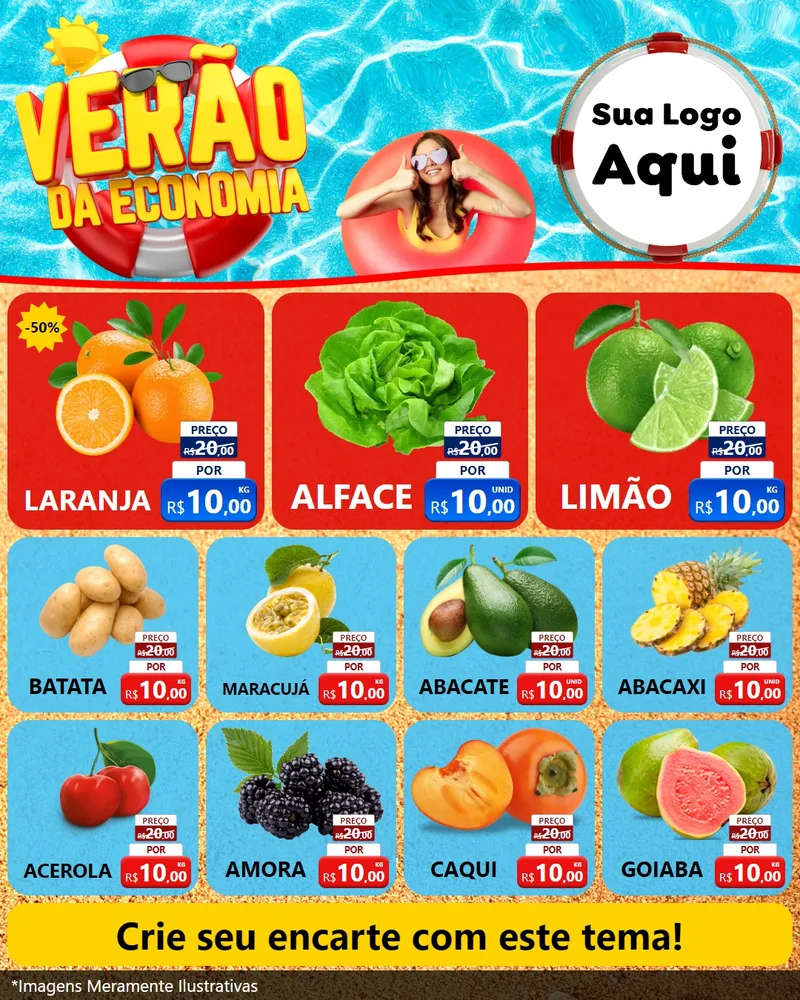 Modelo de Rede Social para Feed Instagram com o tema Verão da Economia para Hortifrúti