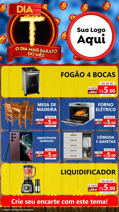 Modelo de TV para TV Vertical com o tema Dia T - O Dia Mais Barato Do Mês para Móveis e Eletro