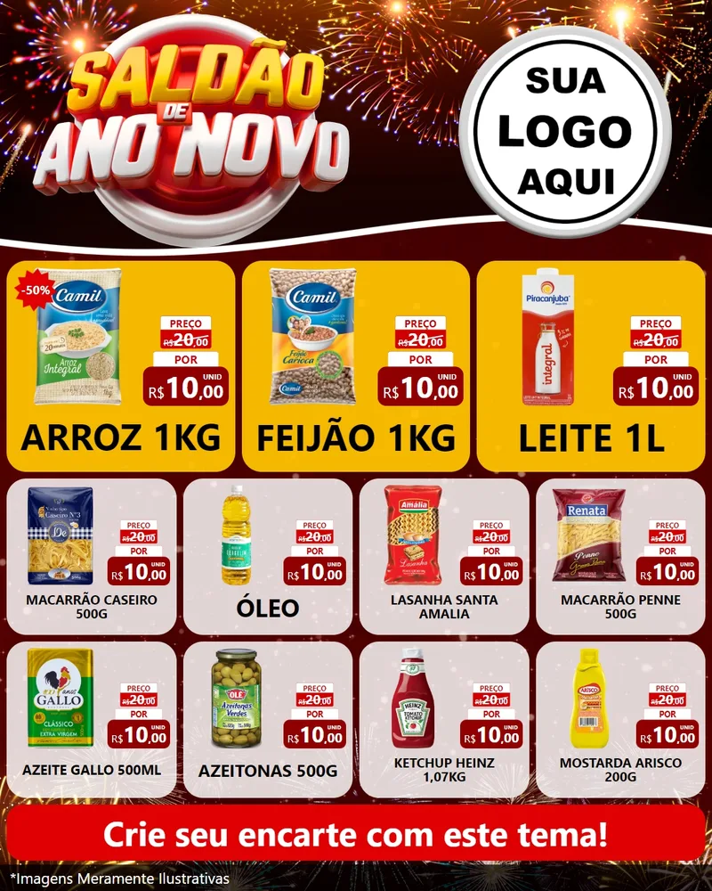 Modelo de Rede Social para Feed Instagram com o tema Saldão de Ano Novo para Supermercado