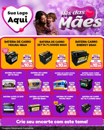 Modelo de Rede Social para Feed Instagram com o tema Mês das Mães para Baterias Elétricas